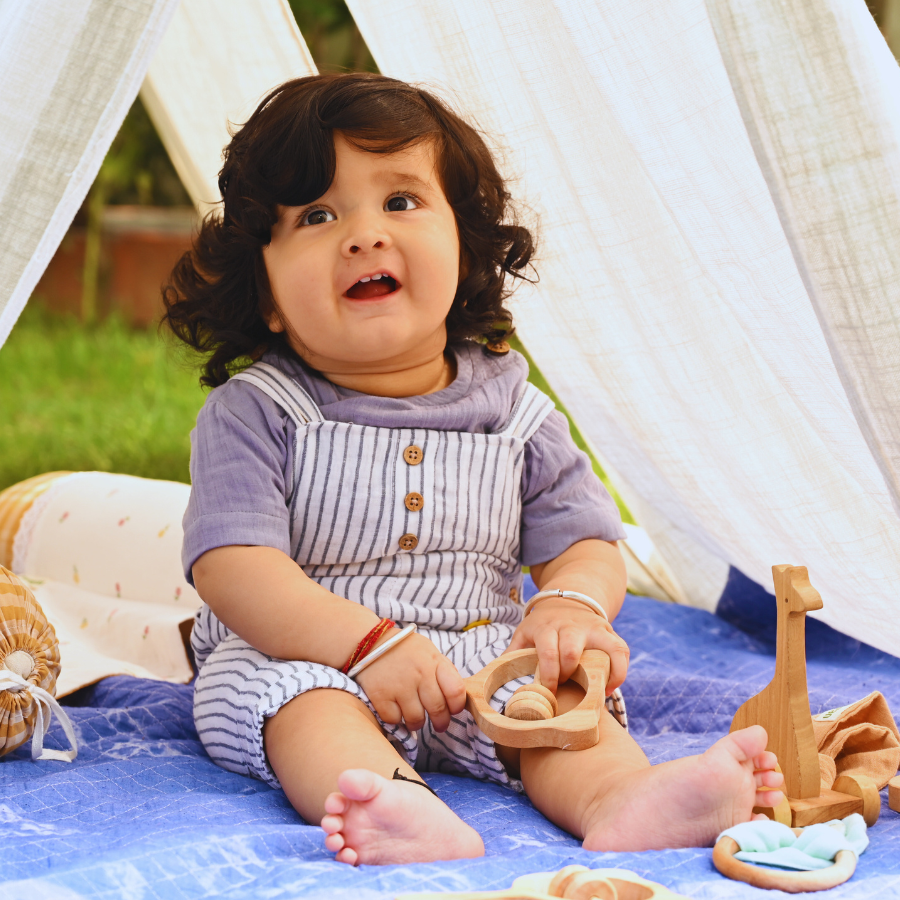 Blue Striped Dungaree Set - Superior Bamboo Cotton