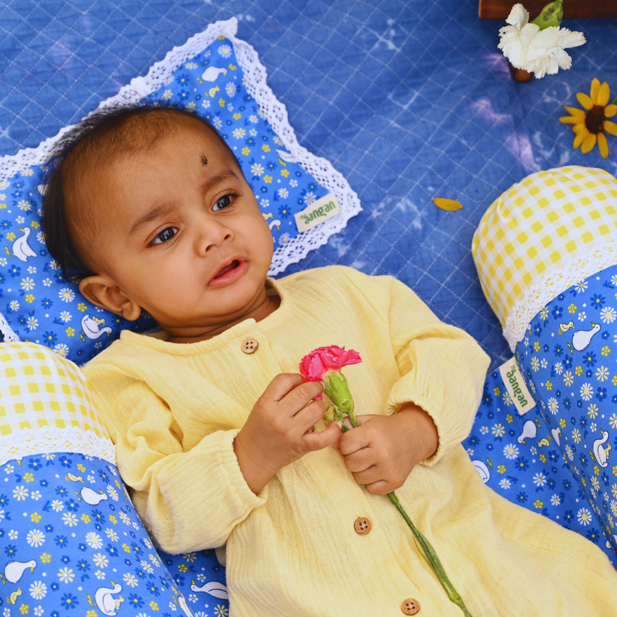 Organic Muslin Romper – Sunehri Dhoop Full Sleeve (0–12M, Unisex)