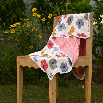 Red Flower Check Print Dohar