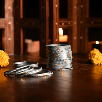 Sky Blue Glass Bangles – Traditional Festive Metal Set