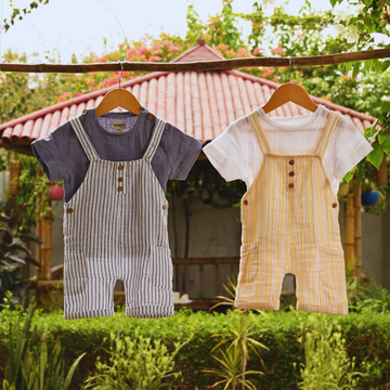 Blue+ Yellow Dungarees Combo- Superior Bamboo Cotton