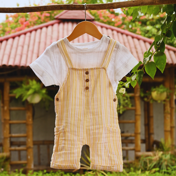 Yellow Striped Dungaree Set - Superior Bamboo Cotton
