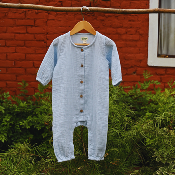 Organic Muslin Romper – Neel Tara Full Sleeve (0–12M, Unisex)