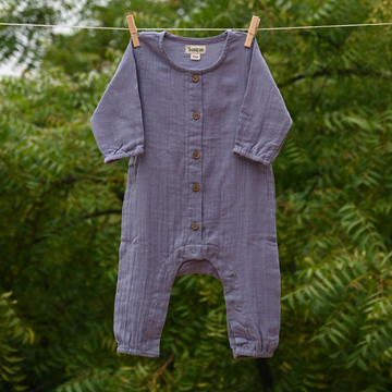 Organic Cotton Muslin Romper – Garha Neel Unisex (0–12M)