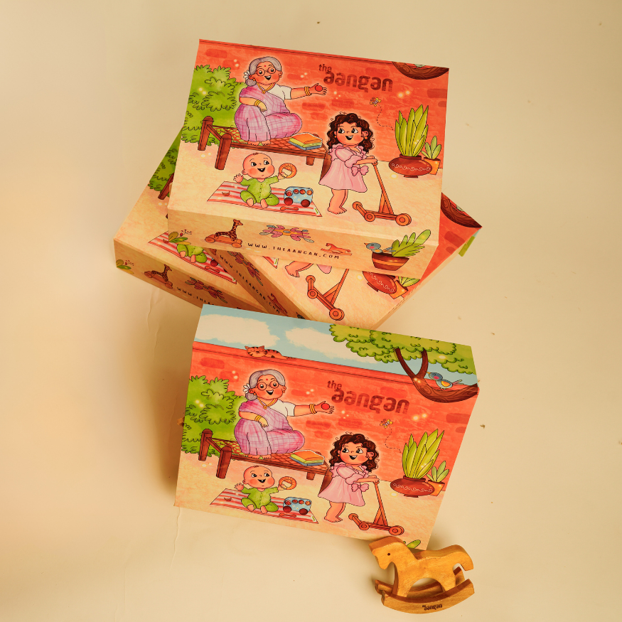 Pink Organic Muslin Swaddle with Neem Wood Giraffe - The Aangan Gift Box