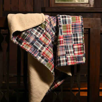 Premium Patchwork Fleece Quilt – Red & Off-White