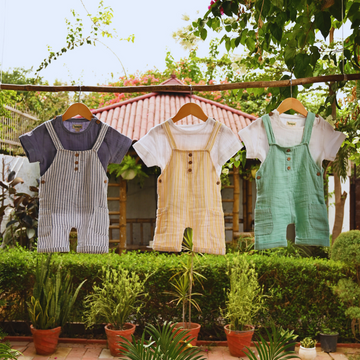 Green + Yellow + Blue Dungarees- Superior Bamboo Cotton