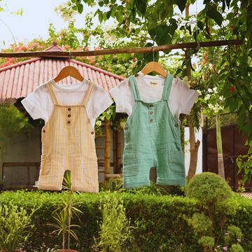 Green + Yellow Dungarees Combo- Superior Bamboo Cotton