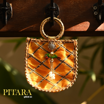 Maina Ginni Bag – Mustard Glow with Vintage Gota Work