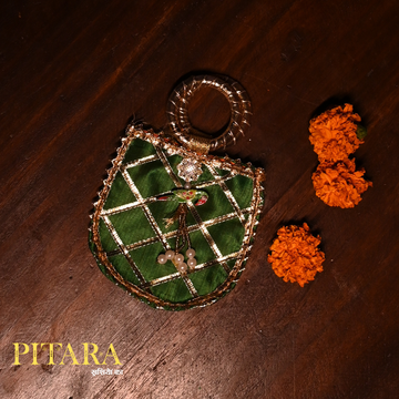 Tota Ginni Bag – Green Charm with Golden Grids