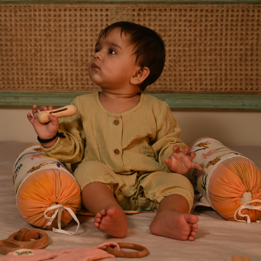 Organic Muslin Romper – Sage Hara Full Sleeve (0–12M, Unisex)