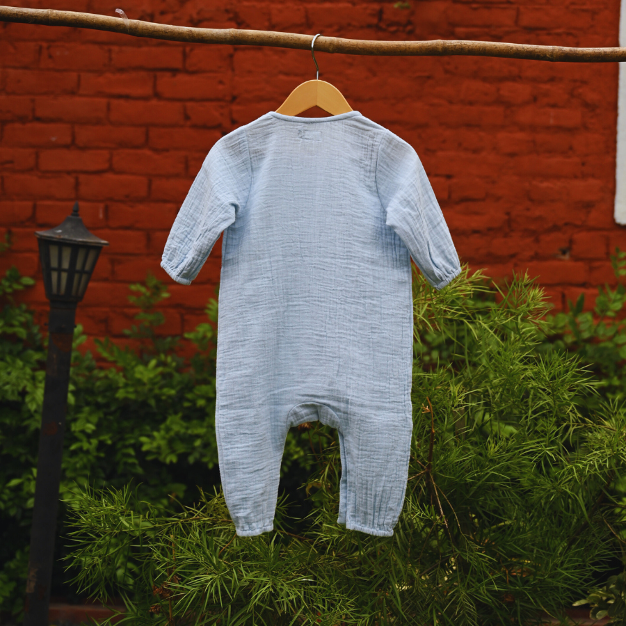 Organic Muslin Romper – Neel Tara Full Sleeve (0–12M, Unisex)