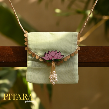 Mint Lotus Ginni Bag – Handcrafted Silk Coin Pouch