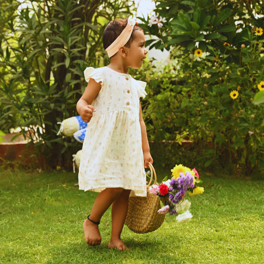 Phoolon Ki Subah Frock for Girls – 100% Cotton Muslin Dress