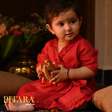 Gulal Red Cotton Frock – Baby Girl Festive Dress (0–12M)
