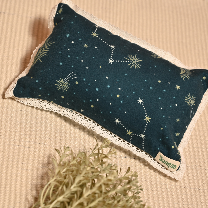 Green & Gold Moon & Star Print - Mustard Seed Pillow