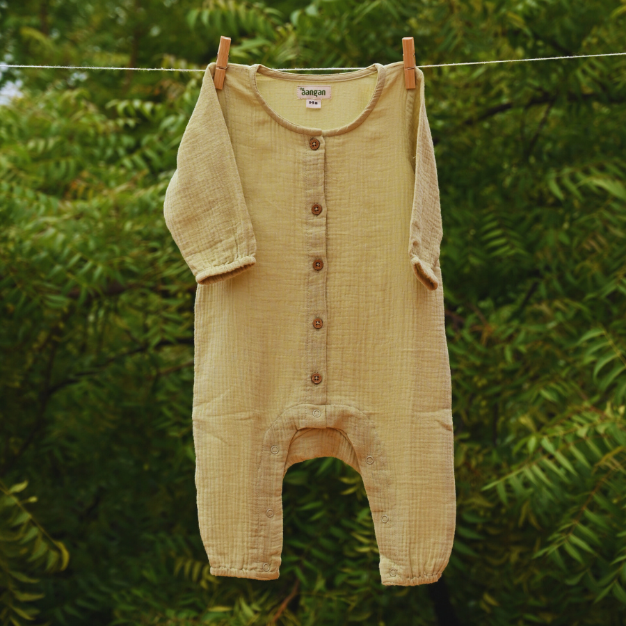 Organic Muslin Romper – Sage Hara Full Sleeve (0–12M, Unisex)