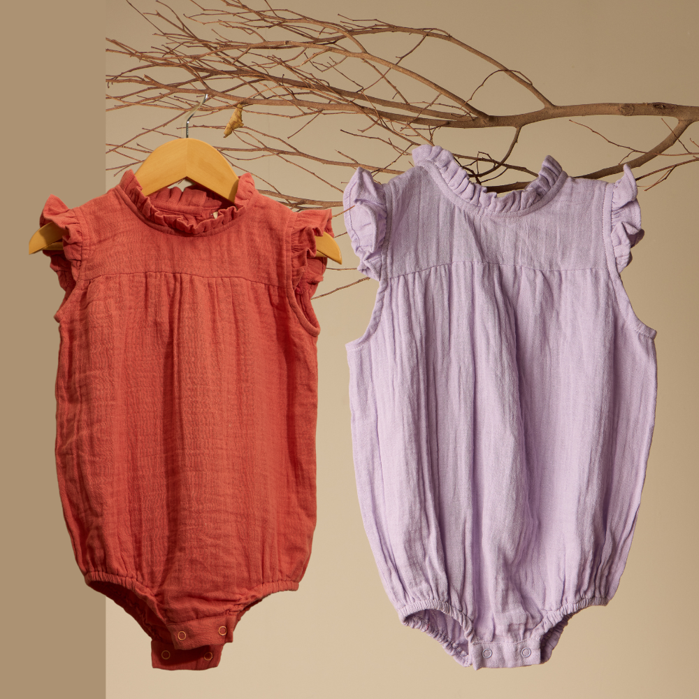 Organic Muslin Cotton Girl Romper Combo Set - Lilac and Peach