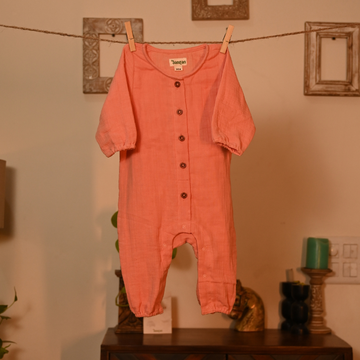 Gulabi Shaam Romper - Organic Muslin Full Sleeve (0–12M, Unisex)