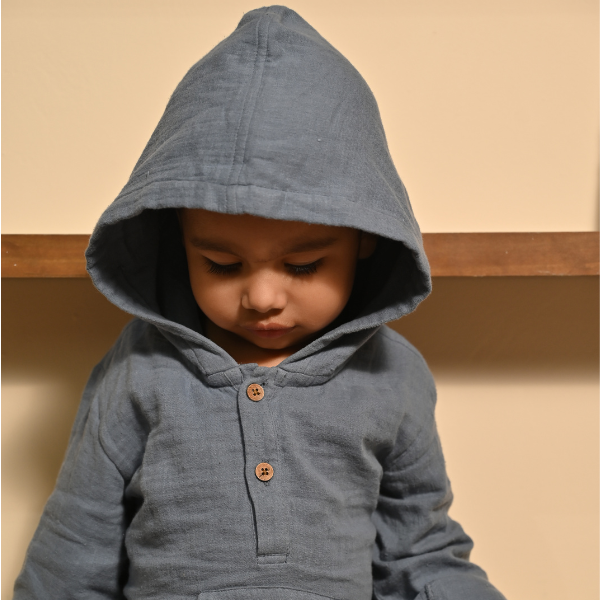 Blue Muslin Co-ord Set – Hoodie & Joggers (6 Months to 5 Years)