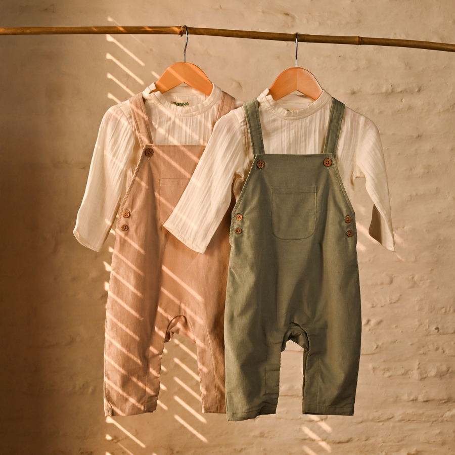 Green & Beige Dungaree Set – Pack of 2