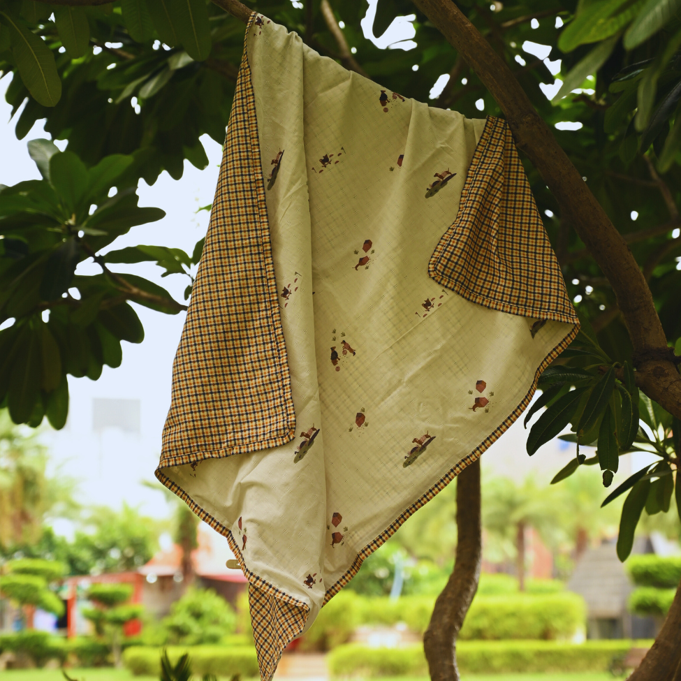 Brown Check Print – 100% Organic Muslin Dohar