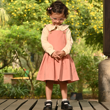 Pink Corduroy Tunic Set with Off-White Top