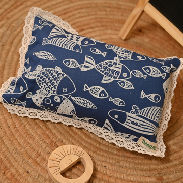 Blue Fish Print - Mustard Seed Pillow