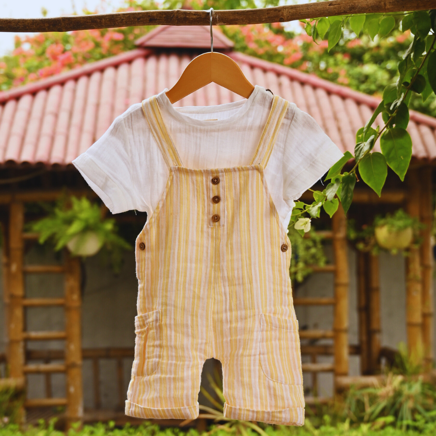 Blue+ Yellow Dungarees Combo- Superior Bamboo Cotton