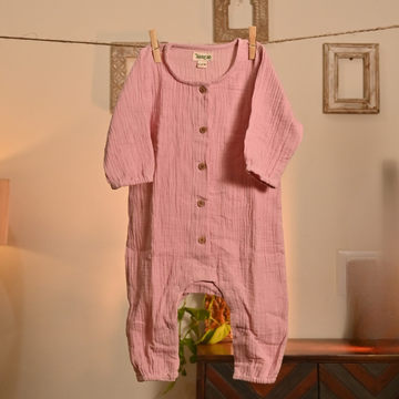 Gulabi Shaam Romper - Organic Muslin Full Sleeve (0–12M, Unisex)