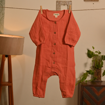 Kesari - Organic Muslin Full Sleeve Romper - (0–12M, Unisex)