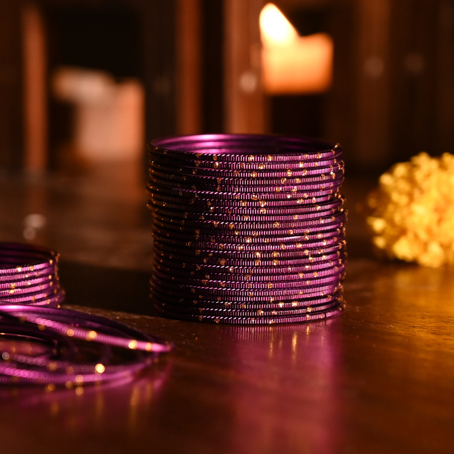 Royal Purple Festive Bangles – Traditional Festive Metal Set