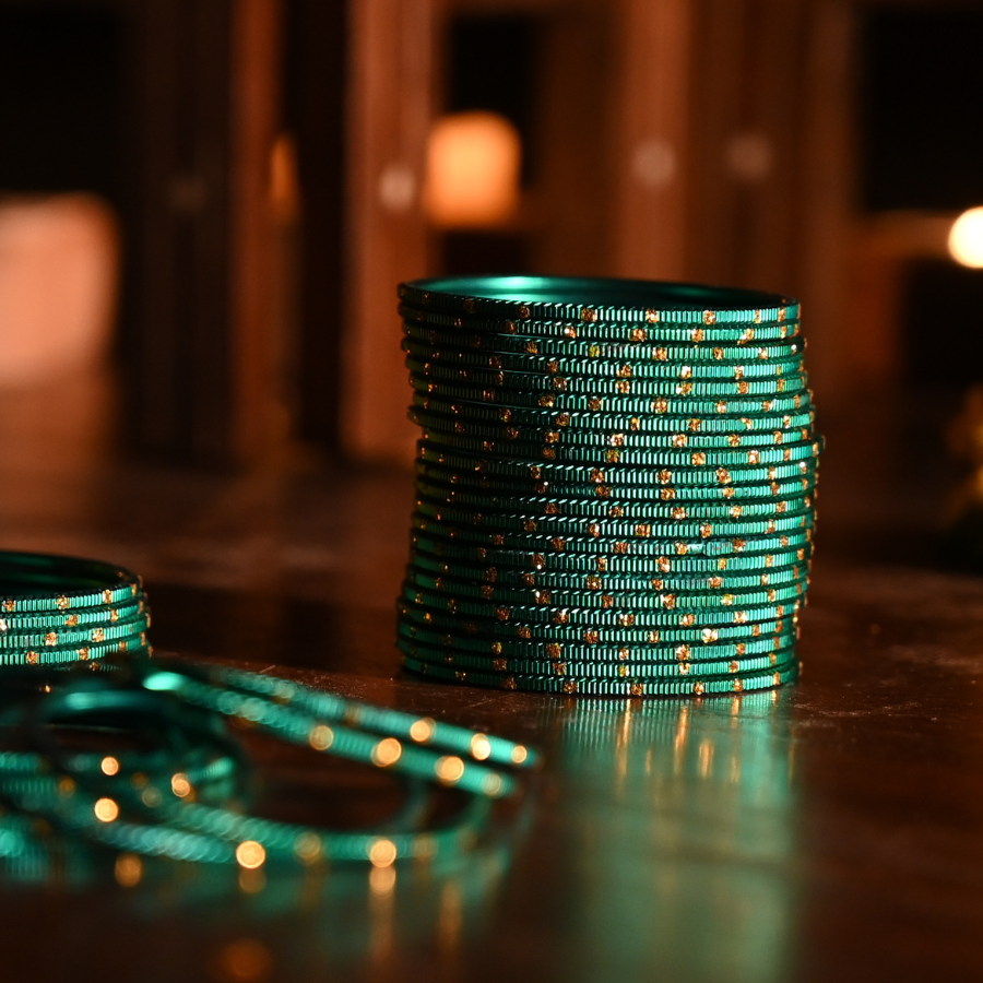 Emerald Green Festive Bangles – Traditional Festive Metal Set