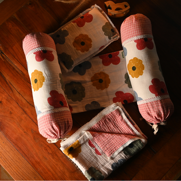 Red Flower Check Print Dohar Set – Complete Baby Sleep Solution