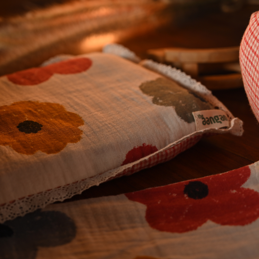 Mustard Seed Pillow – Red Flower Check Print