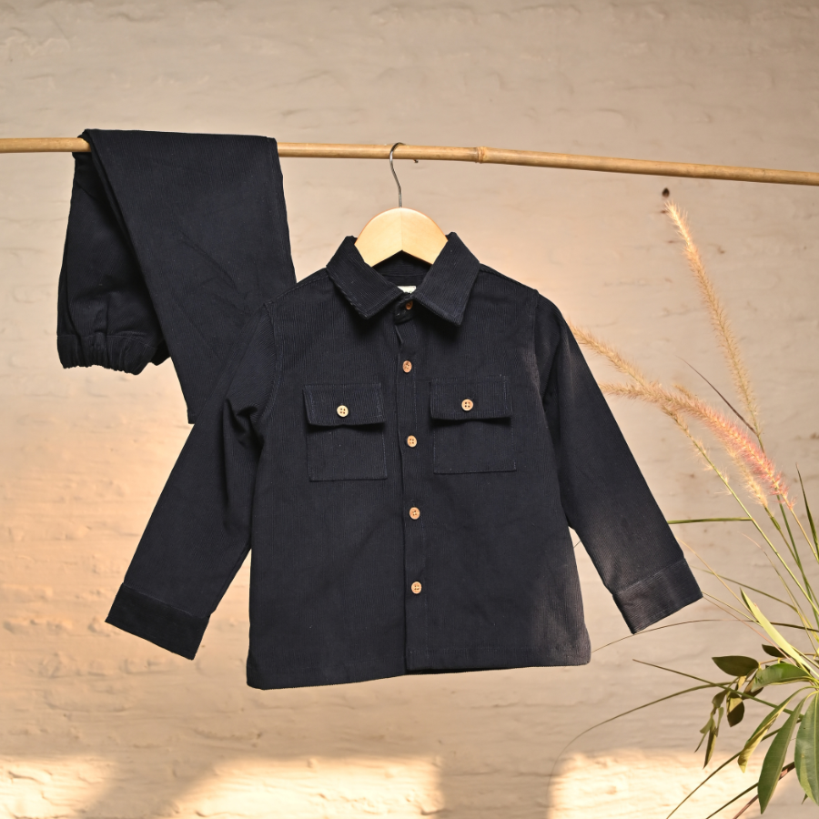 Blue Corduroy Shacket Set