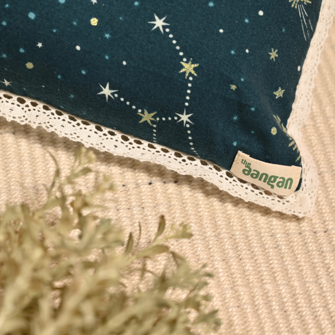 Green & Gold Moon & Star Print - Mustard Seed Pillow