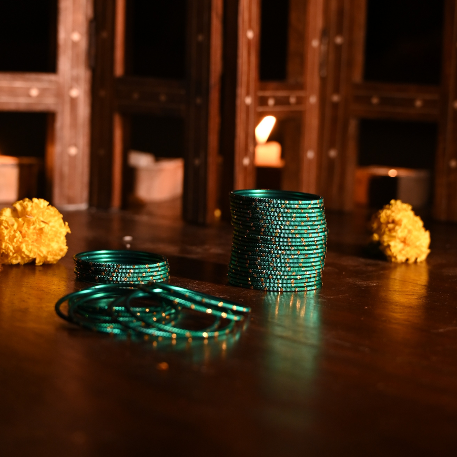 Emerald Green Festive Bangles – Traditional Festive Metal Set
