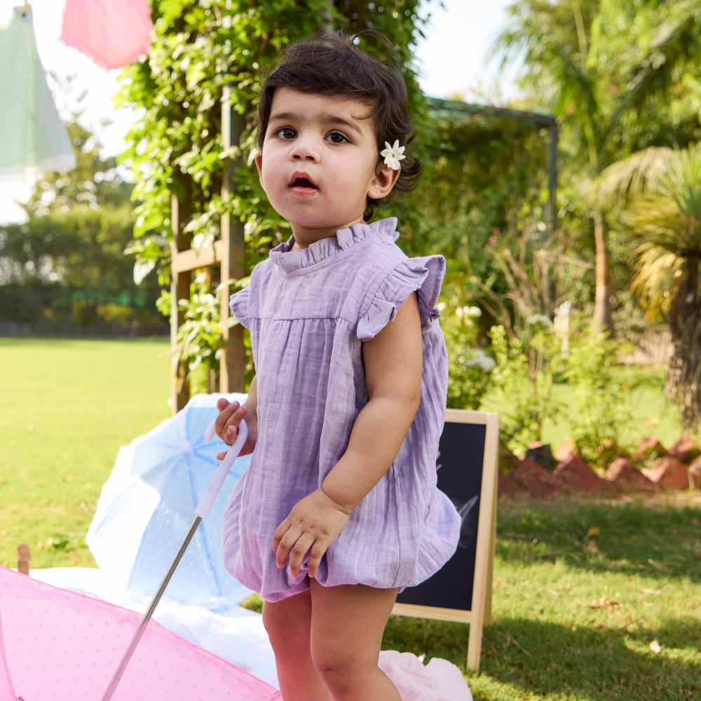 Organic Muslin Cotton Girl Romper Combo Set - Lilac and Peach