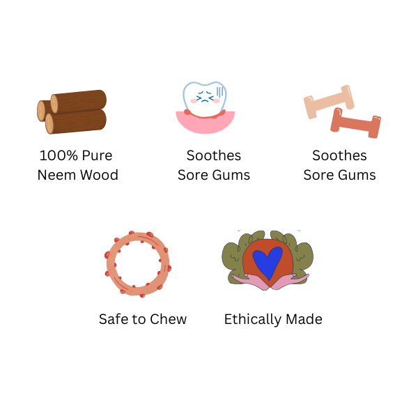 Neem Wood Teether Trio – Pink Bow