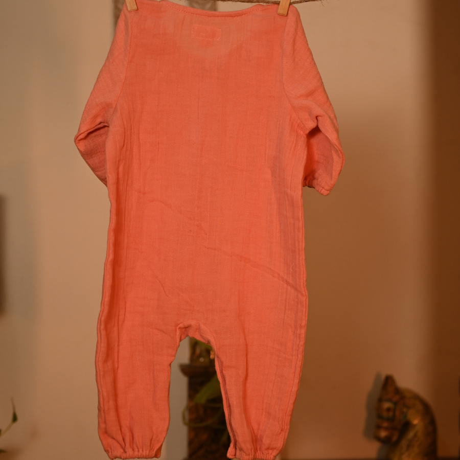 Gulabi Shaam Romper - Organic Muslin Full Sleeve (0–12M, Unisex)