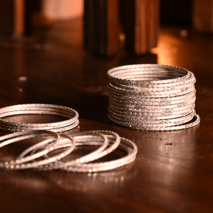 Silver Shimmer Bangles – Traditional Festive Metal Set