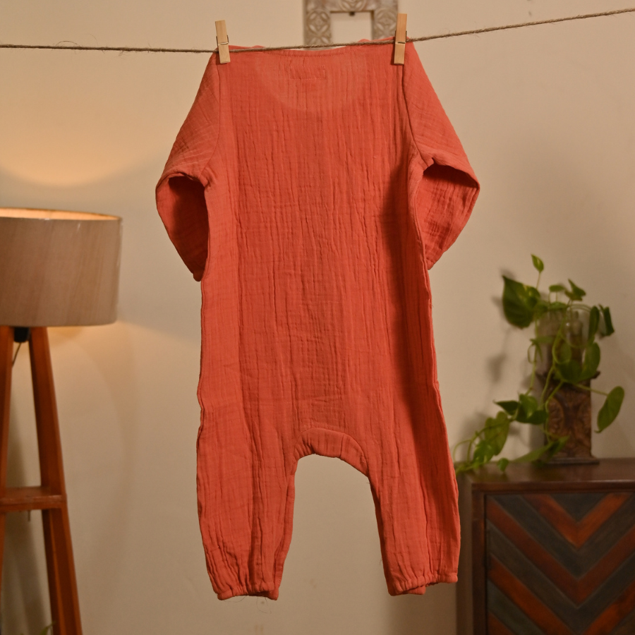 Kesari - Organic Muslin Full Sleeve Romper - (0–12M, Unisex)
