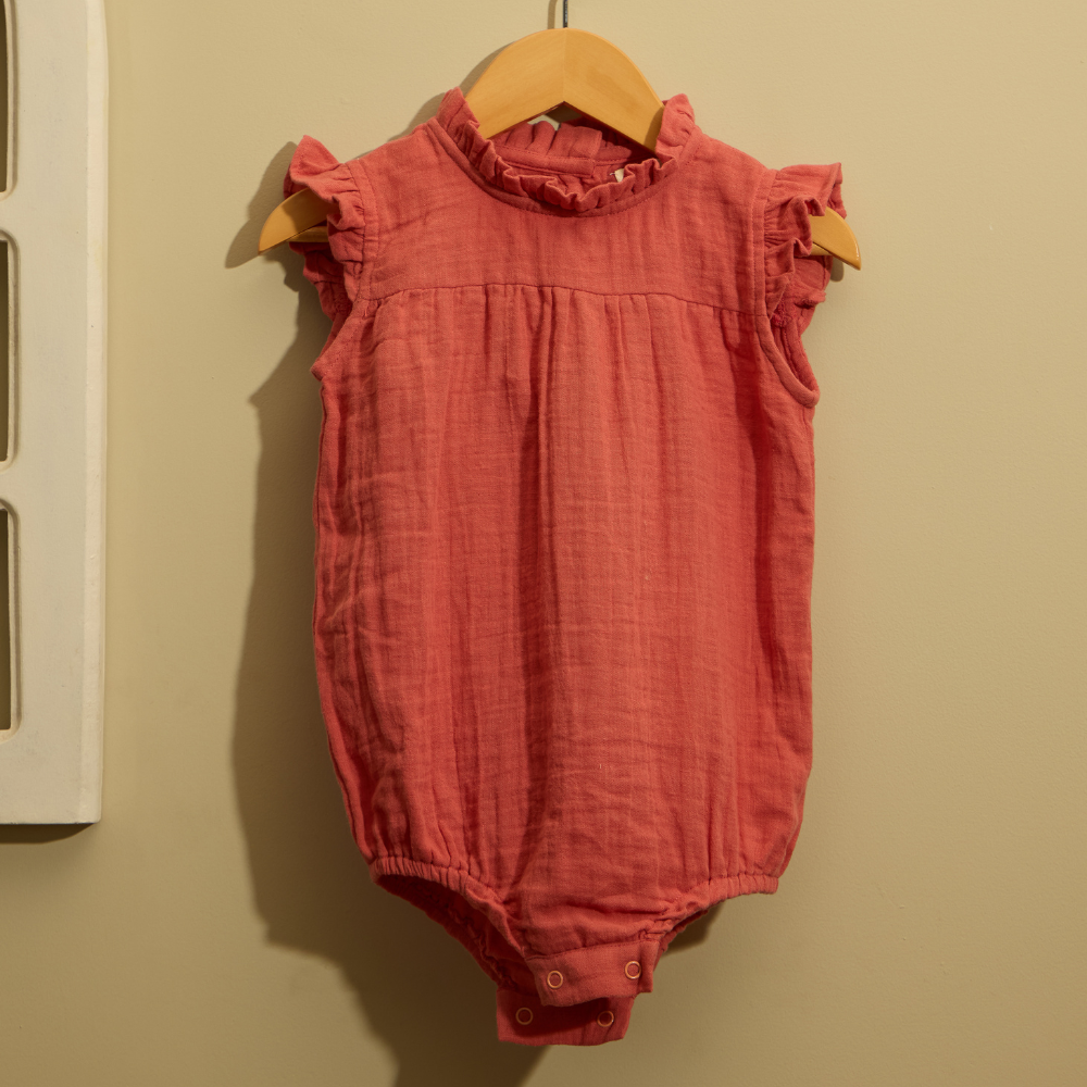 Peach Blossom Organic Muslin Romper | Aangan