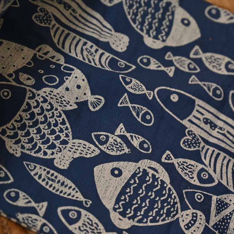 Blue Fish Print - Mustard Seed Pillow