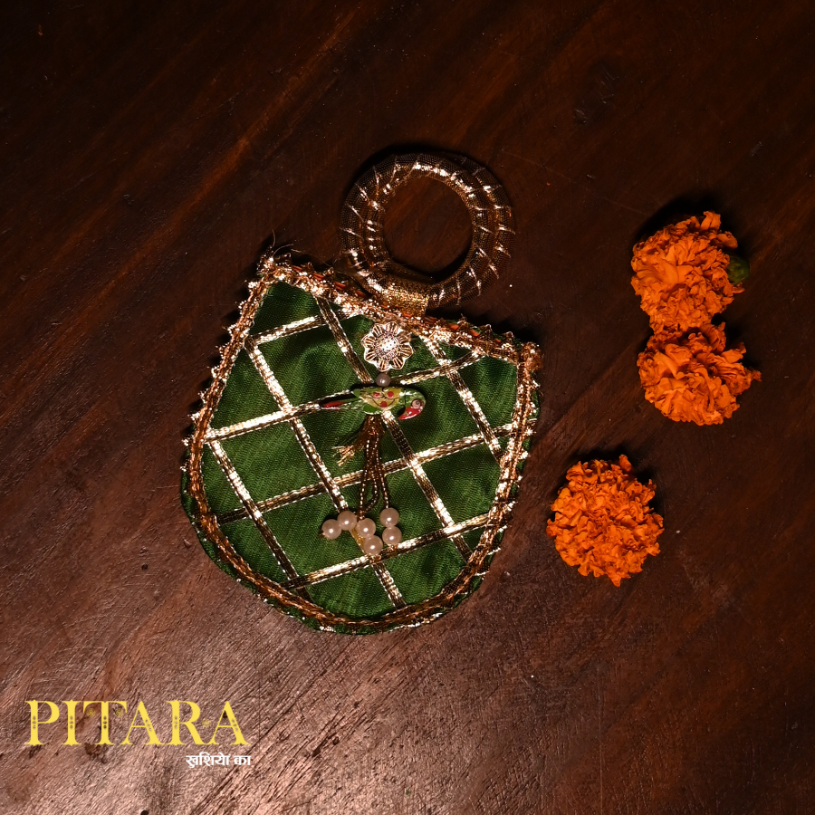 Tota Ginni Bag – Green Charm with Golden Grids