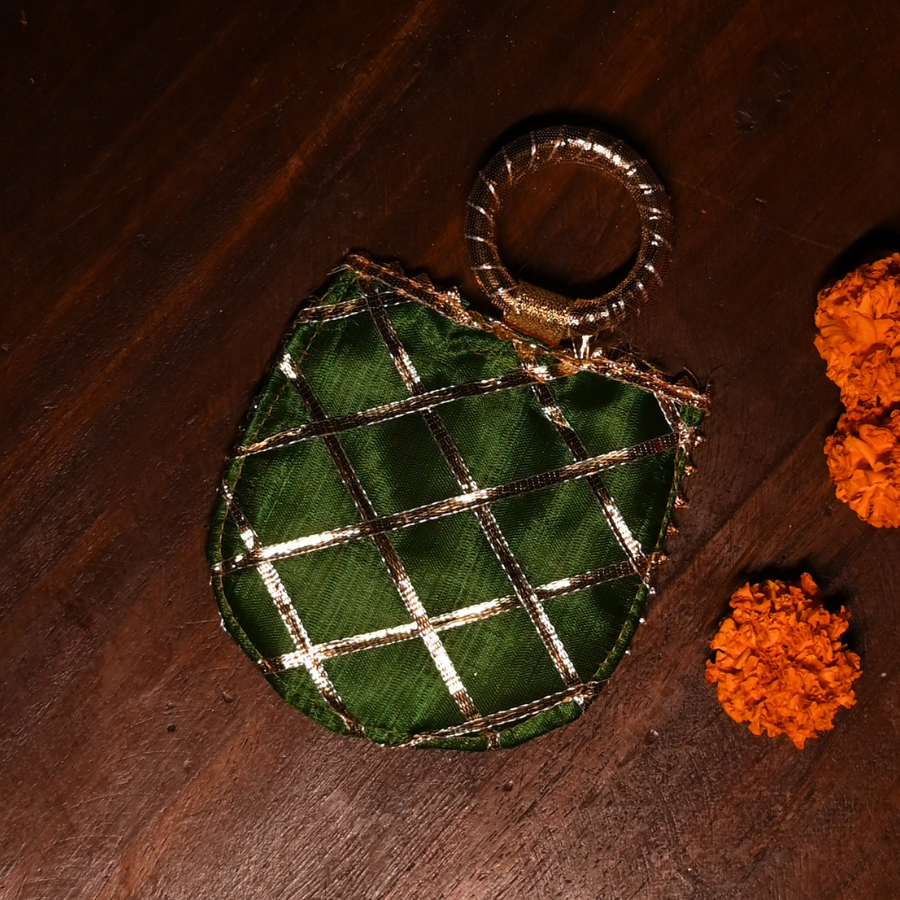 Tota Ginni Bag – Green Charm with Golden Grids