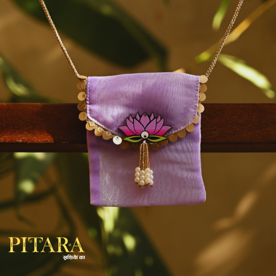 Lavender Lotus Ginni Bag – Handcrafted Festive Pouch