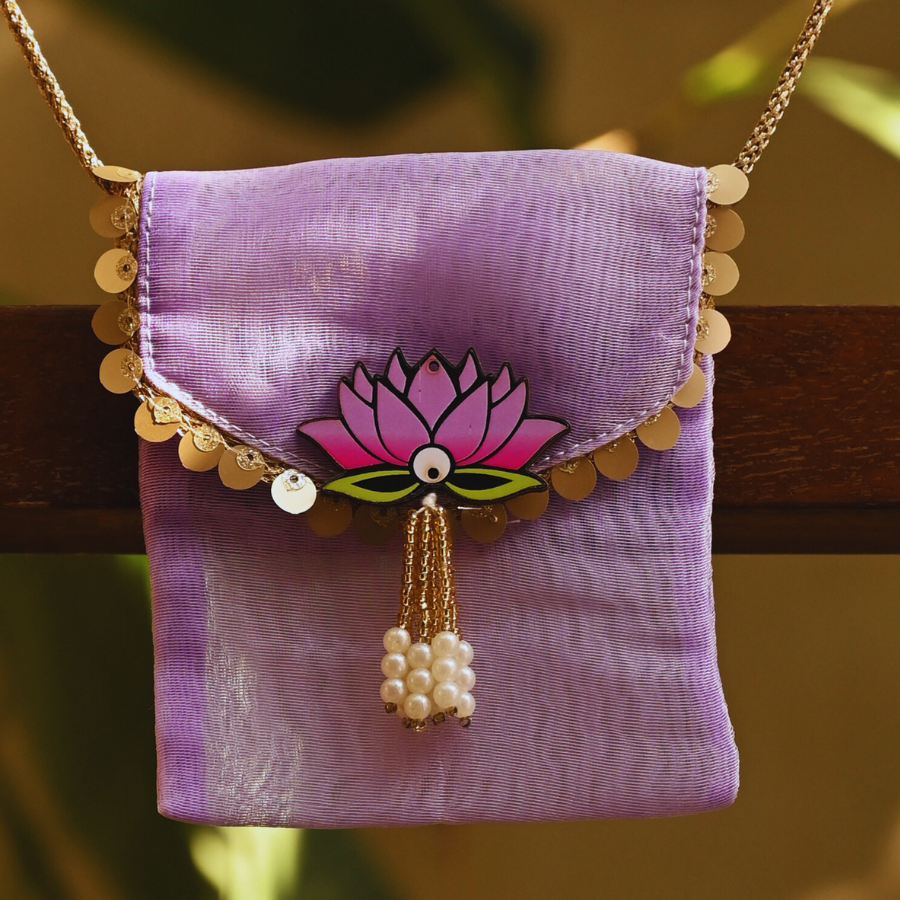 Lavender Lotus Ginni Bag – Handcrafted Festive Pouch
