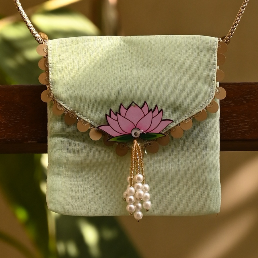 Mint Lotus Ginni Bag – Handcrafted Silk Coin Pouch